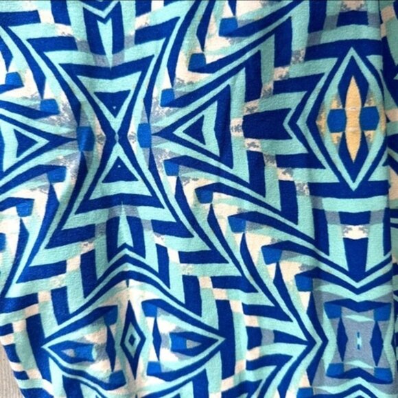 LuLaRoe Blue Geometric with Yellow Accent Lightweight Leggings Pants Women's OS - Picture 4 of 9